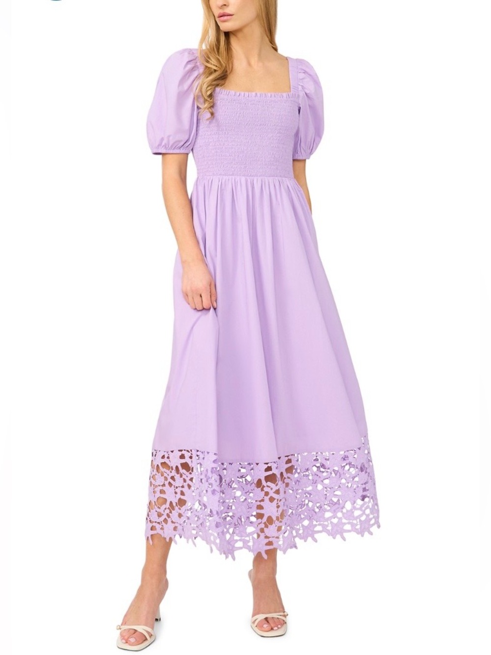 CeCe Tulip Fields Lilac Breeze Smocked Midi Dress XS